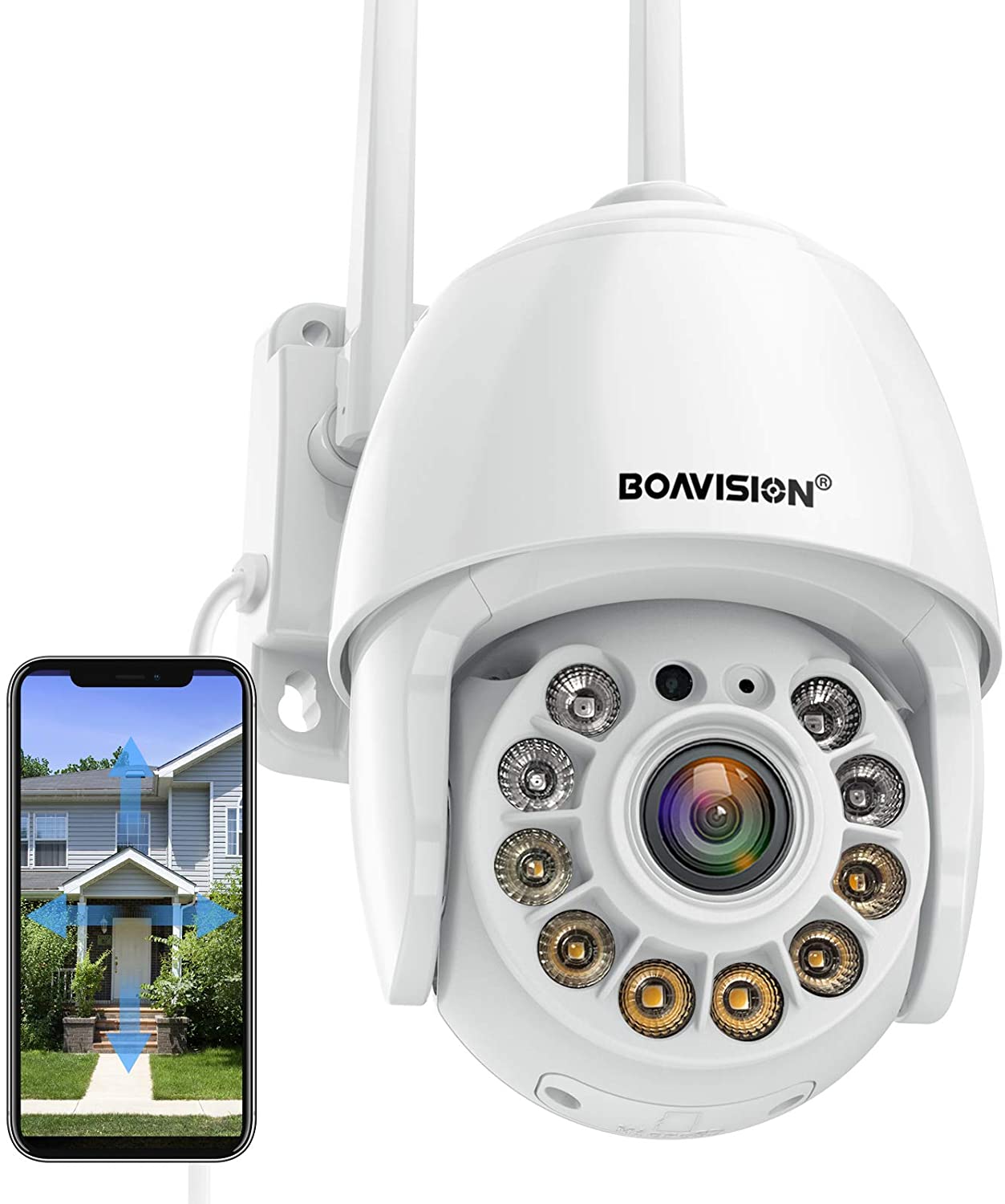 Security Camera Outdoor, Wireless WiFi IP Camera Home Security System 360? View,Motion Detection, auto Tracking,Two Way Talk,HD 1080P pan Tile Full Color Night Vision Boavision