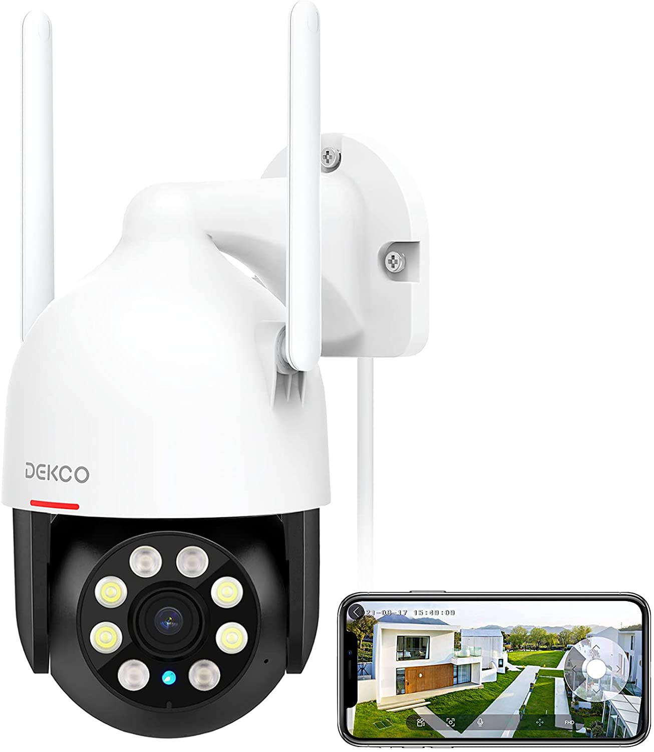 Security Camera Outdoor/Home, DEKCO WiFi Outdoor Security Cameras Pan-Tilt 360? View, 1080P Dome Surveillance Cameras with Motion Detection and Siren, 2-Way Audio,Full Color Night Vision, Waterproof
