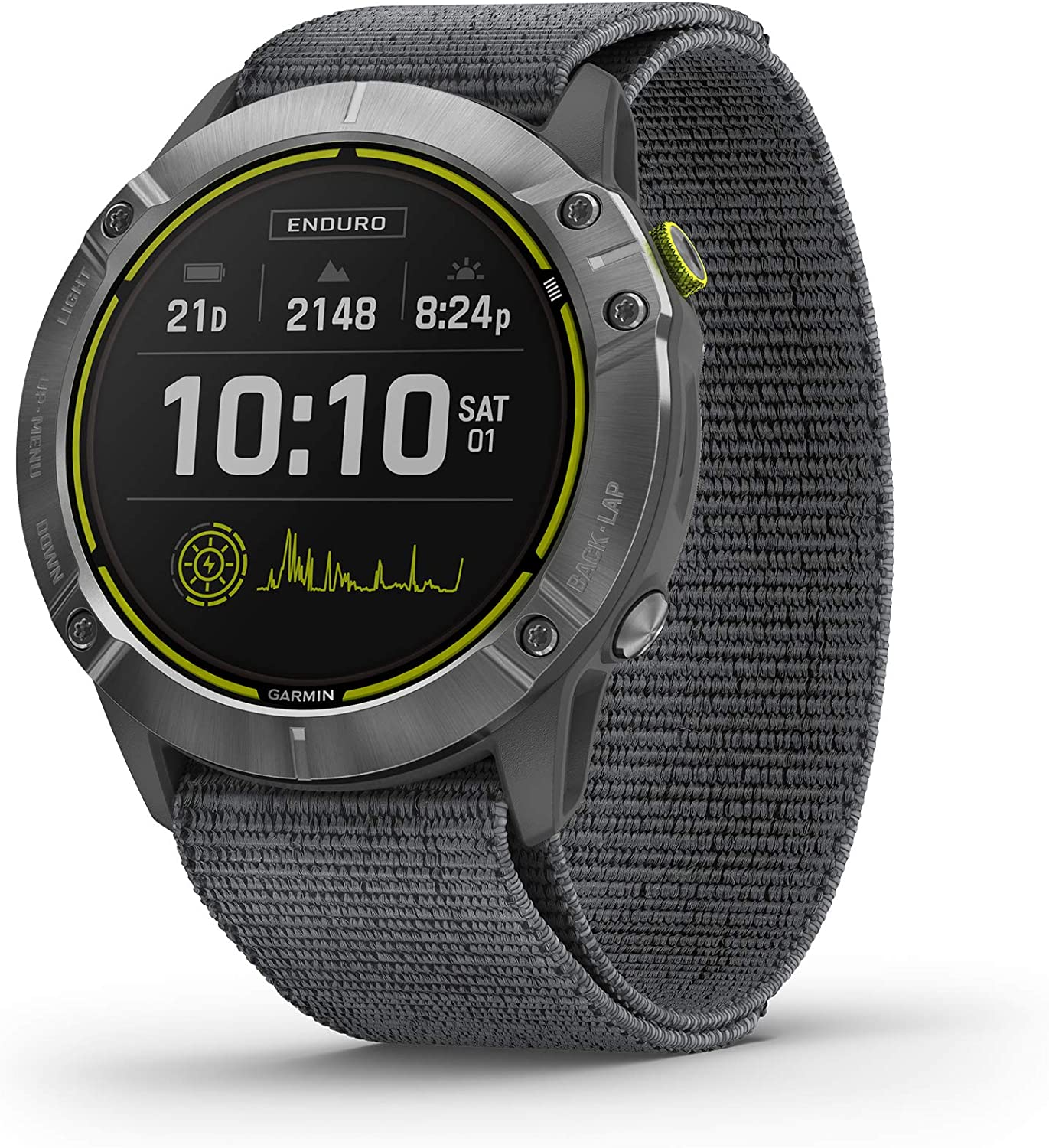 Garmin Enduro, Ultraperformance Multisport GPS Watch with Solar Charging Capabilities, Battery Life Up to 80 Hours in GPS Mode, Steel with Gray UltraFit Nylon Band